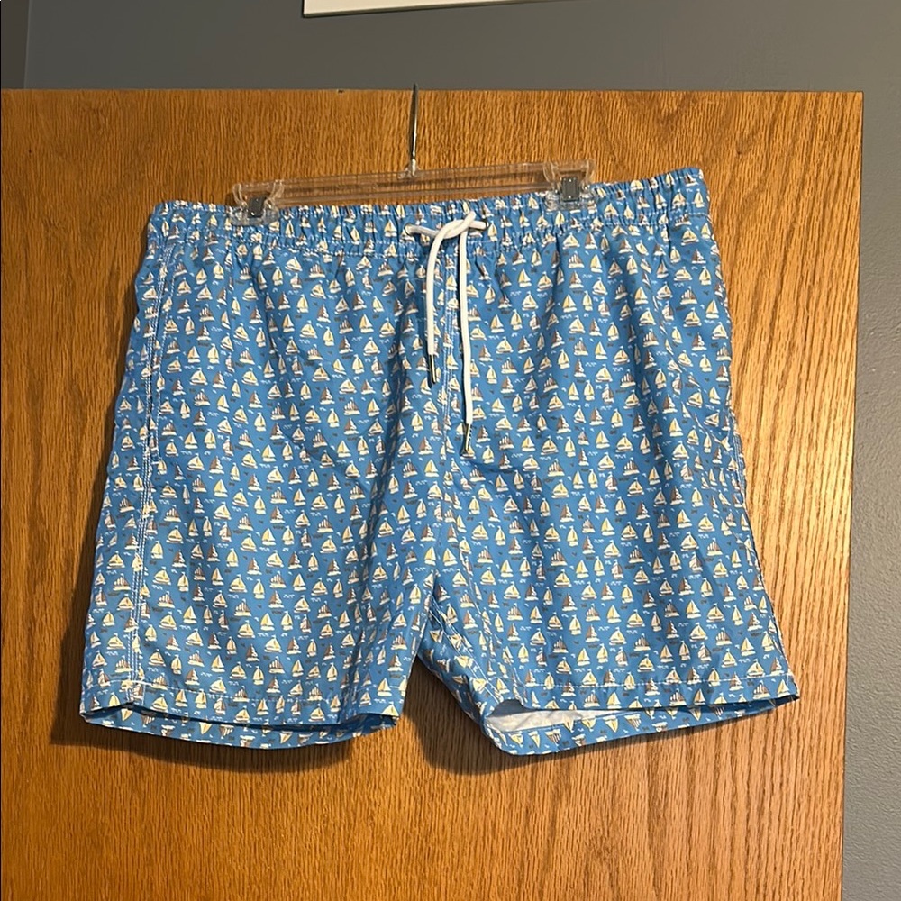 Blue Sailboat Print Men's Swim Shorts